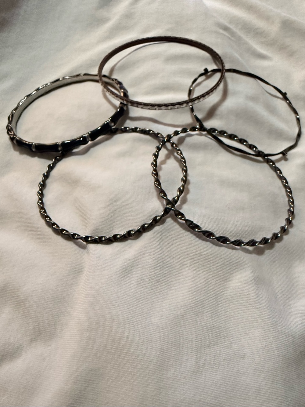 Lot of 5 Metal Bangle Bracelet Bundle, Twisted Textured, Stackable, Bamboo